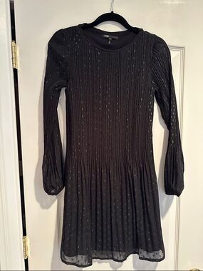 Maje Black Long-Sleeve Pleated Metallic-Dot Dress